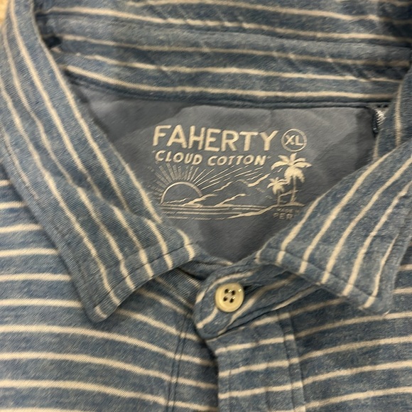 Faherty Men's Cloud Cotton Blue Stripe Short Sleeve Polo Shirt Size xl - Picture 2 of 4